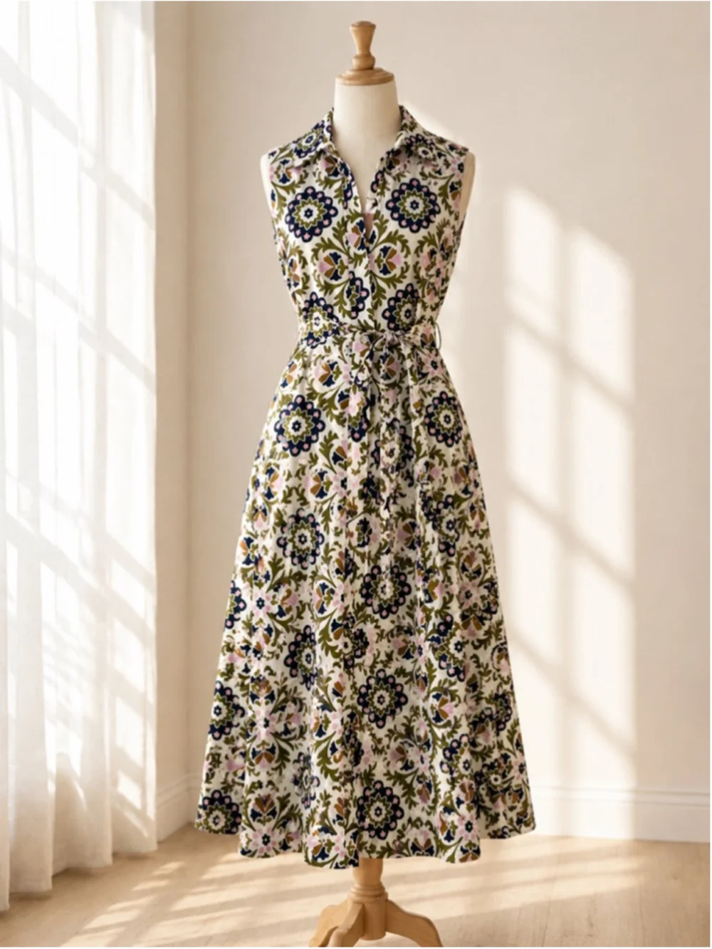 Boden Riviera Sleeveless Shirt Dress Medallion Floral Print Midi 0P NWT
